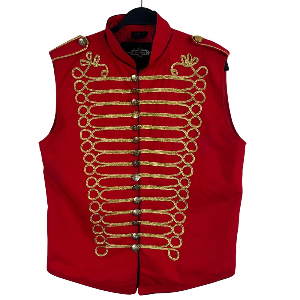 Dark Rebels Red Military Vest Gold Band Jacket Large Circus Ringmaster Costume